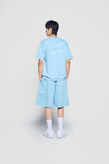 24FW アップリケロゴピグメントショートパンツライトブルー