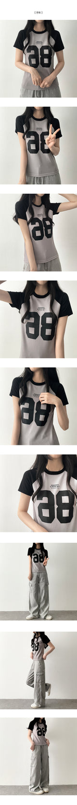 Info Color Raglan Number Short Sleeve T-shirt