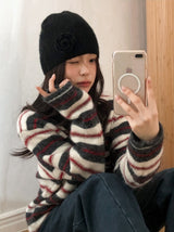 Multi Border Wool Hairy Loose Knit (2color)