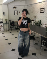 Cat gradation denim pants
