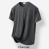 Nebi Shoulder Snap Henley Neck Short Sleeve T-shirt
