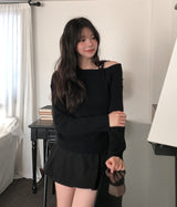 Eden Ribbon Strap Unbalanced Shoulder Ribbed Knit