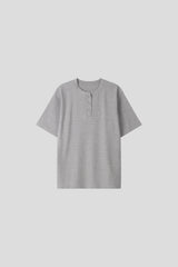 LMN フェルトマッスルタッチヘンリーネック半袖Tシャツ (4 colors)