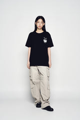 25SS NEWSPAPER RABBIT SHORT SLEEVE T-SHIRT BLACK