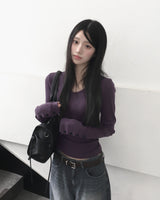 Trinner Sleeve Button V-Neck T-Shirt