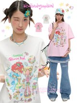 BETWEENAND xsunonebird Summer Loose Printed Top Two Color Pure Cotton Round Neck Short Sleeve T-shirt for Women