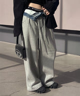 Denim layered sweat pants(2color)