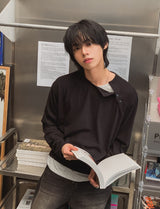 Notch diagonal button layered long sleeve