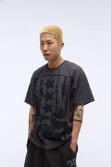 Sound wave artwork damage washing T-shirt (Charcoal)