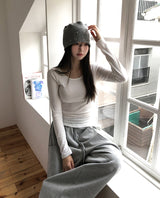 [U-BASIC]オビベーシックスリムUネック長袖Tシャツ