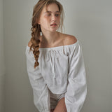 Mellow Ribbon Off-Shoulder Blouse_White