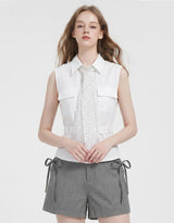 Ribbon Linen Summer Shorts Grey