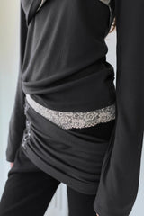26SS★ TWISTED LACE LAYERED DRAPE T-SHIRT