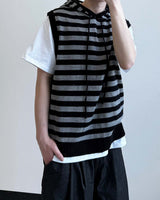 Broad Stripe Knit Hoodie Vest