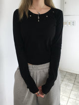 End U Neck Eyelet Studded Crop Tee (6c)