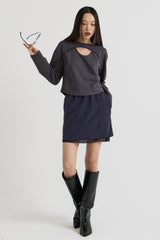 Cotton Layered Long Sleeve T-Shirt, Charcoal