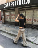 Khaki low boots cut pants