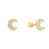 gold pavé crescent moon barbell single piercing E070-07G