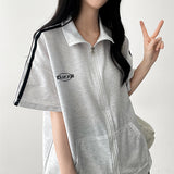Untied Two-Way Line Short-Sleeved Zip-Up