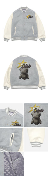 24FW ピクセルベアアートワークバーシティジャケット メランジ