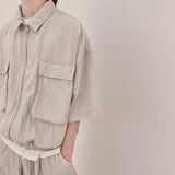 ストリートシェイプ 半袖ジップアップ_beige