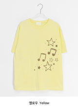 Koge Star Musical Note Printing Loose Fit Short Sleeve Tee