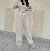 (ZIP-UP & PANTS SET!) 4 COLORS THICK FLEECE RIBBED CROPPED TRAINING ZIP-UP