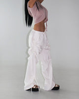 ribbon string shirring wide pants