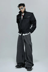Woven Leather Cropped Trench Jacket