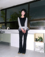 (2color) Check Frill Layered Roll-Up Long Sleeve Tee