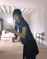 シウスリムフィットユニフォームデニムポケット半袖シャツ