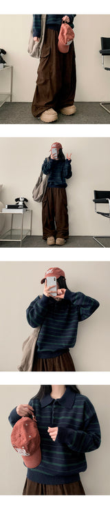 Duckle pintuck corduroy wide cargo pants