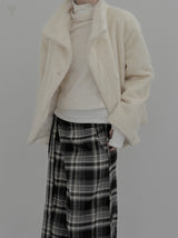 Mocha high-neck fur half coat