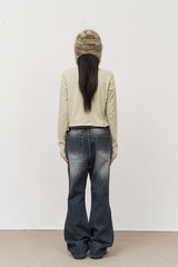 (W) Cream Button Top