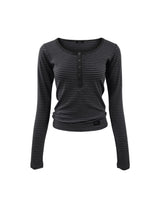 Henley Neck Long Sleeve Stripe Charcoal