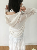 Wrap loose fit shirring hooded knit (4c)