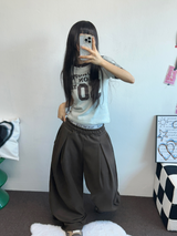 TWO PINTUCK WODE SLACKS LONG PANTS 🩶🖤🤎3COLOLR