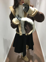 フェムダッフルフードフェイクシャーリングジャケット (2color)