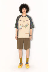 Breathable short-sleeved T-shirt with milk silk checkered patchwork design
