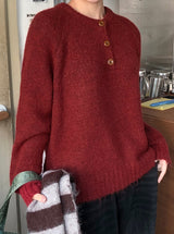 Genif Raglan Round Button Knit