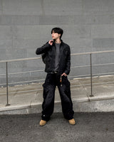 Kale Panel High-Neck Leather Jacket