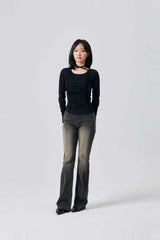 LISE SHIRRING TOP / BLACK