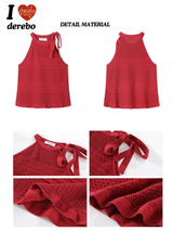 Halter Strap Red Flared Sleeveless T-shirt