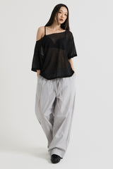 ニットワンショルダーTシャツ, Black