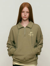 CHERRY ARCH LOGO HALF ZIP UP [LIGHT KHAKI]