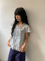 アーシェ チェック フリル 半袖ブラウス
