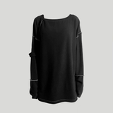 スリップネックオーバーロックトップ : BLACK