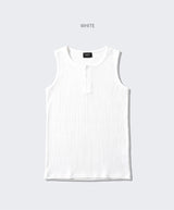 Ribbed Henley-Neck Sleeveless Top White