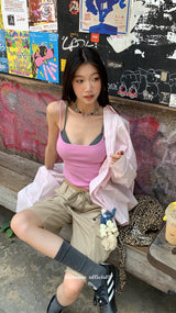 Beauty pink strap sleeveless t-shirt