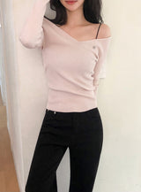 Pendant Deep V-neck One Shoulder Knit (5color)